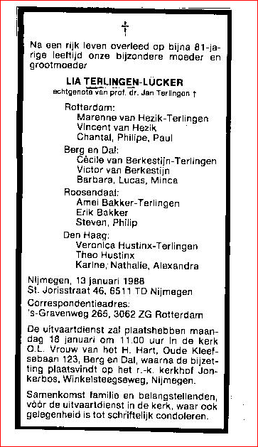 overlijdens advertentie tante Lia – Yter